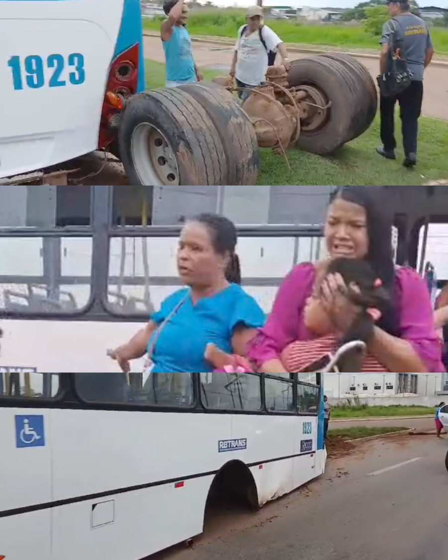 Ônibus da Ricco quebra, perde os eixos e quase acontece acidente com vítimas na Via Chico Mendes 